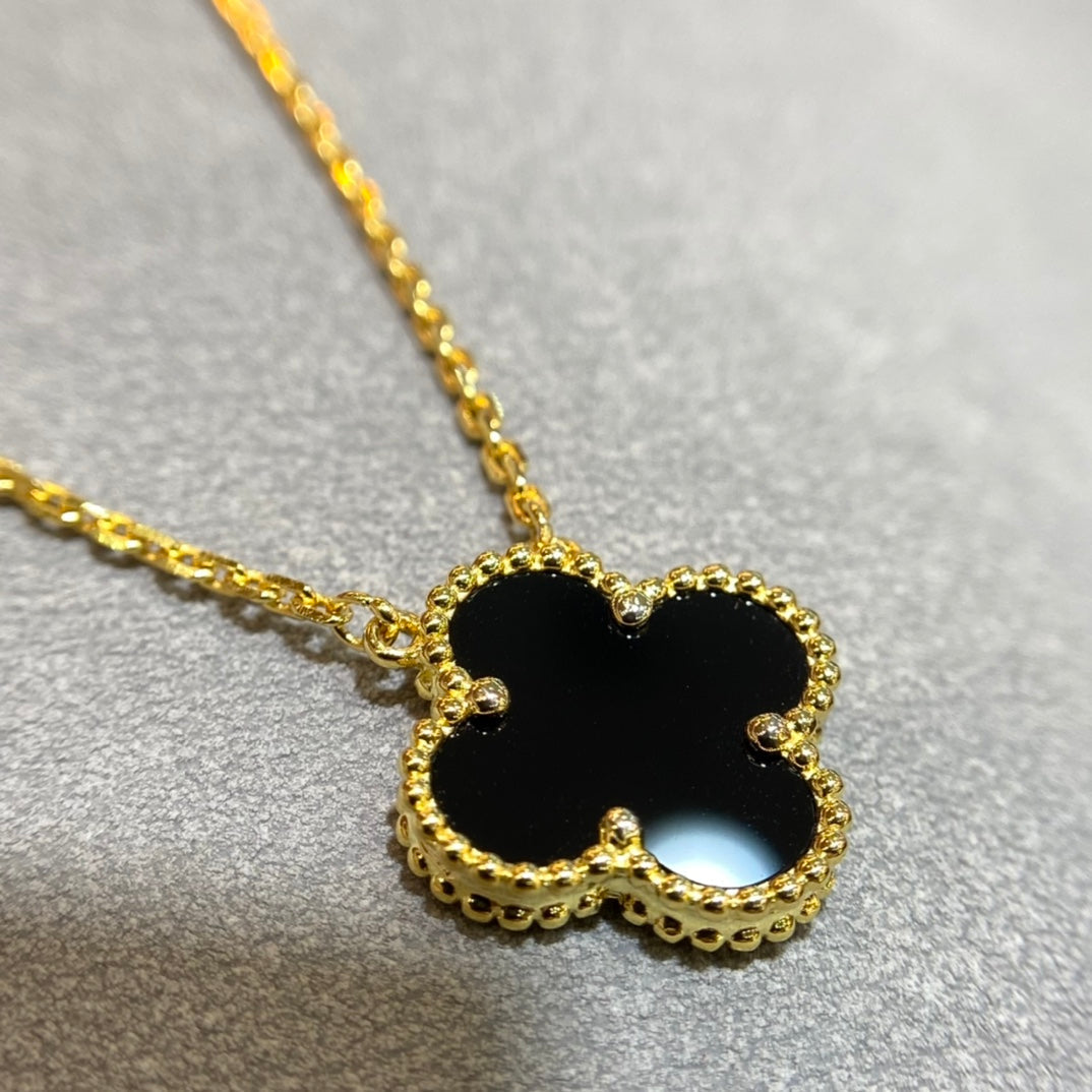 Sylviane Four-Leaf Clover Necklace | Gold & Black