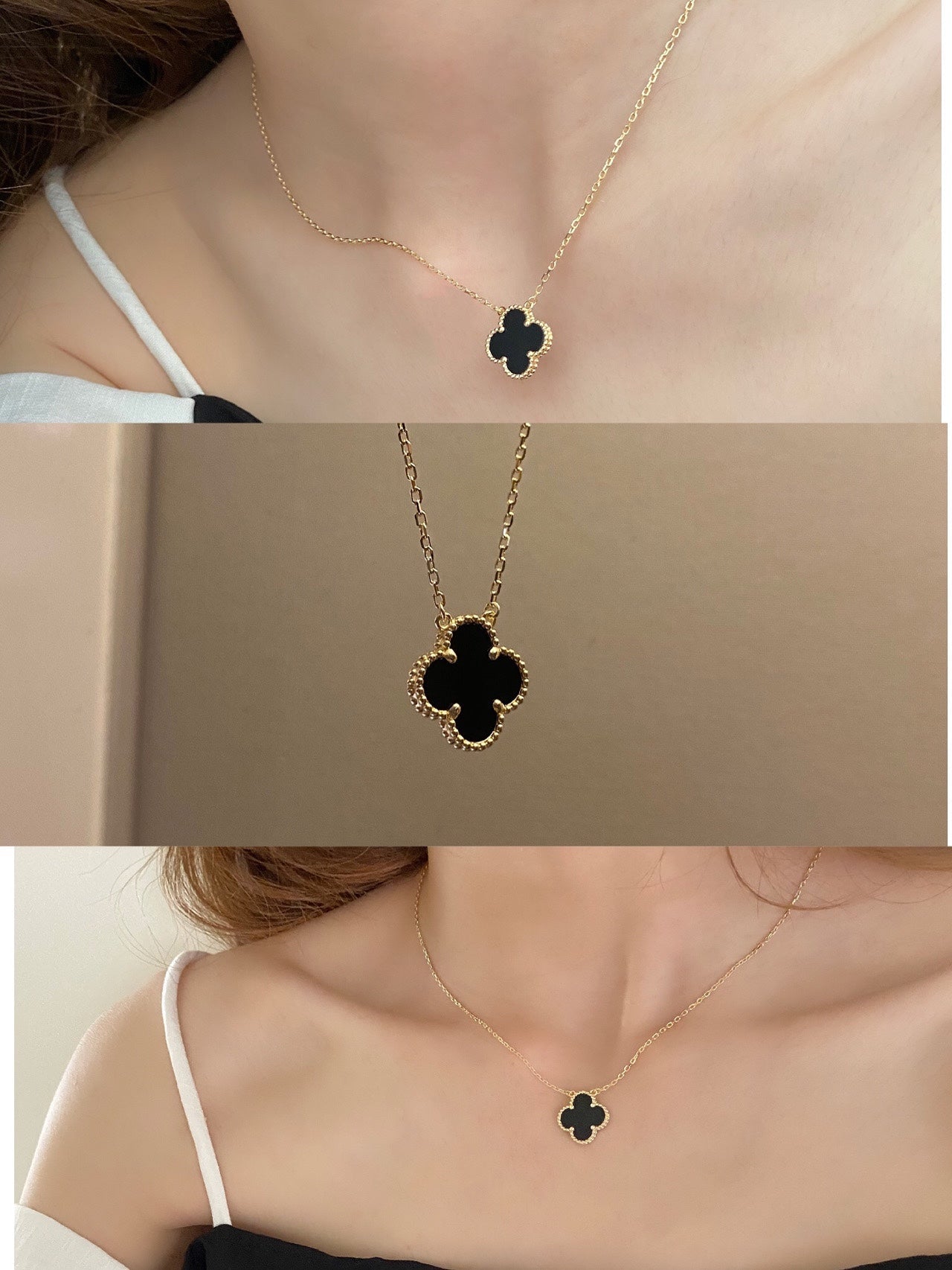 Sylviane Four-Leaf Clover Necklace | Gold & Black