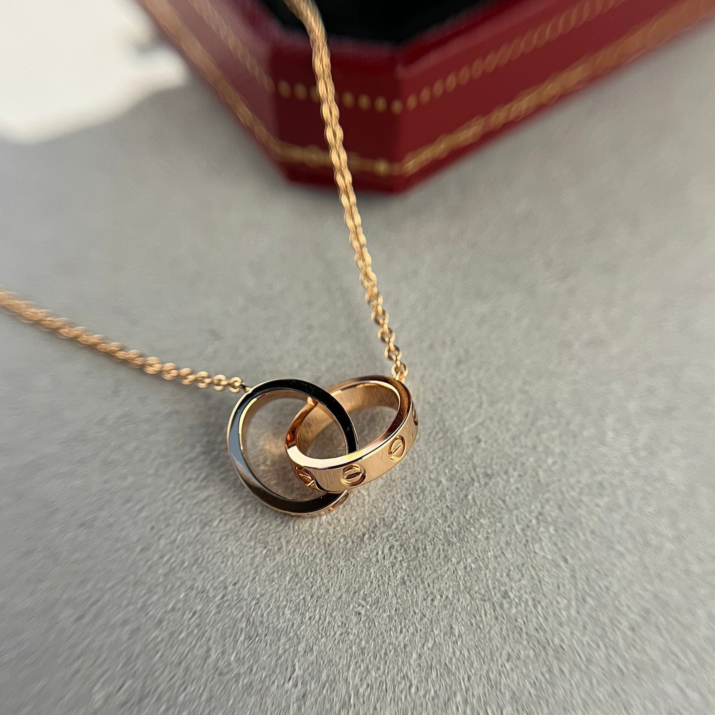 Alina Double Ring with LOVE HANK Chain | Rose Gold