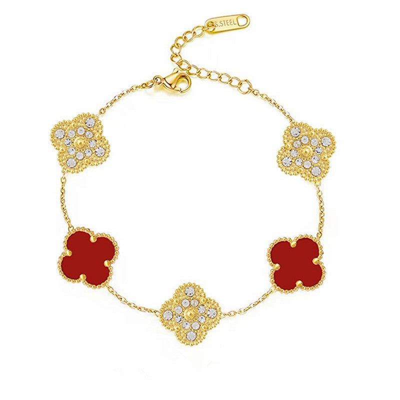 Alira Clover Bracelet | Red & Gold
