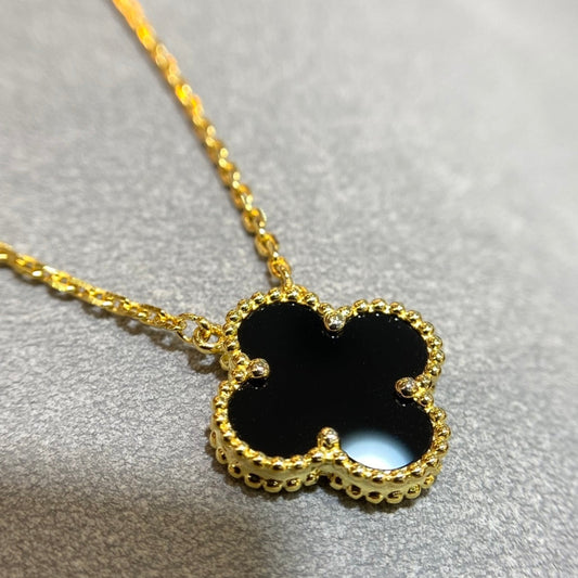 Sylviane Four-Leaf Clover Necklace | Gold & Black