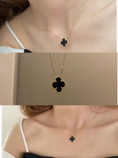 Sylviane Four-Leaf Clover Necklace | Gold & Black