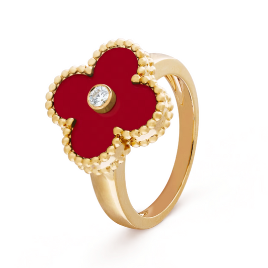 Alira Clover Ring | Red & Gold
