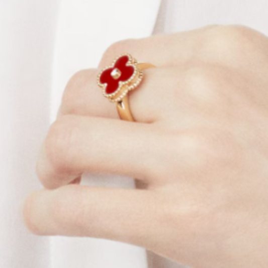 Alira Clover Ring | Red & Gold