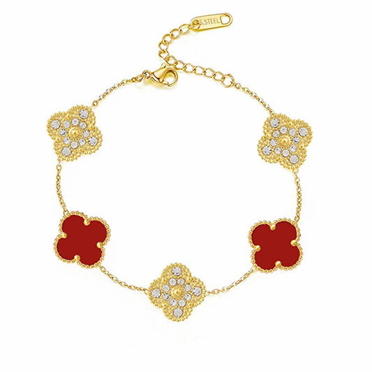 Alira Clover Bracelet | Red & Gold