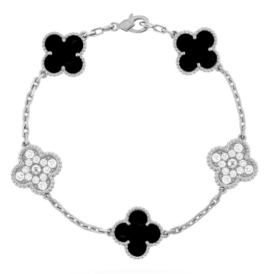 Camille Clover Bracelet | Black Silver