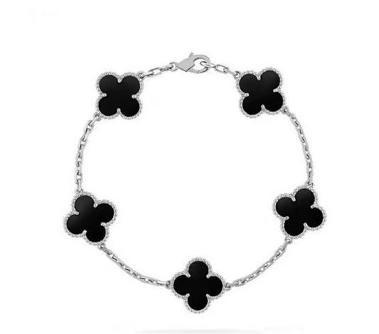 Alina Clover Bracelet | Black & Silver