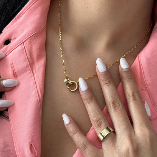 Alina Double Ring with LOVE HANK Chain | Rose Gold