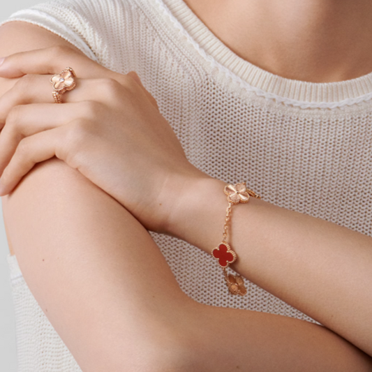 Amber Clover Bracelet | Rose Gold & Red